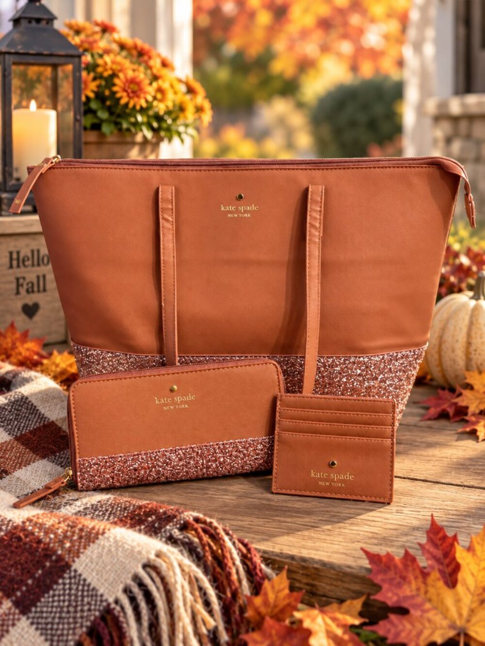 KATE SPADE New York Greta Court Penny Tote Wallet Cardholder 3 Piece Glitter Set